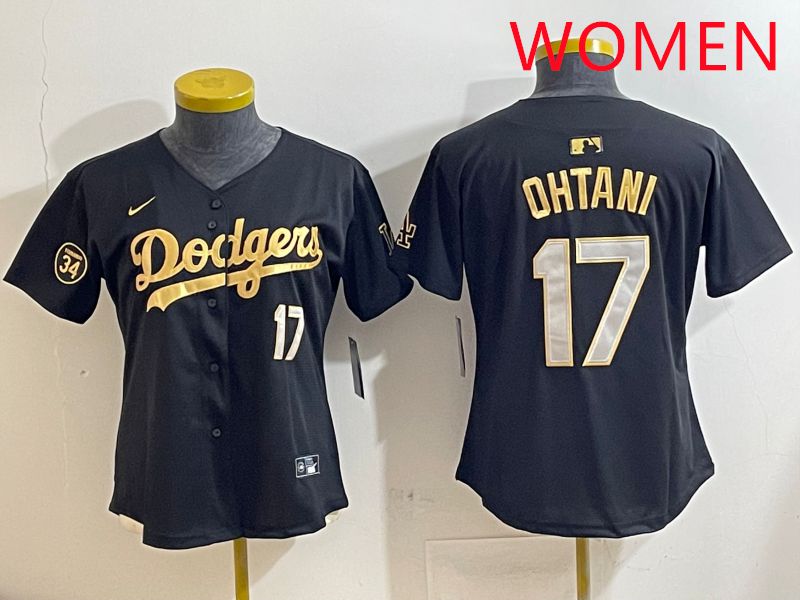 Women Los Angeles Dodgers #17 Ohtani Black Gold Nike 2025 MLB Jersey style 4281